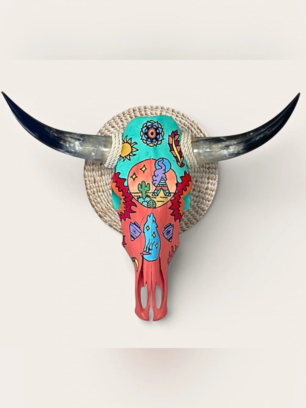Hand Painted Western Cow Skull Wall Art Home Decor Boho taxidermy Cowgirl